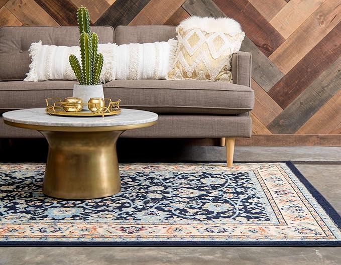 Unique Loom Sialk Hill Collection Area Rug - Washington (7' 1" x 10' Rectangle Navy Blue/Cream)