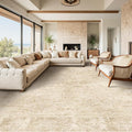 Beige Large 10x14 Area Rugs, Washable Non Slip Big Rug for Living Room Bedroom, Distressed Medallion Vintage Neutral Big Carpet Rugs for Dinig Room Family Rooms, Low Pile Thin