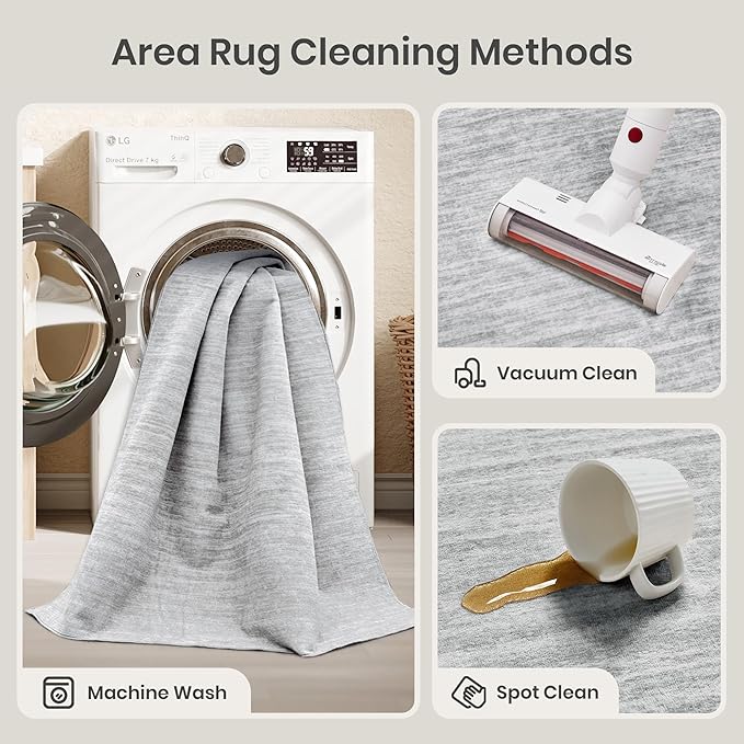 Valenrug Washable Rugs 8x10 - Non Slip 8x10 Area Rugs for Living Room, Stain Resistant Area Rugs for Bedroom, Foldable Machine Washable Area Rug(8'x10', Grey)
