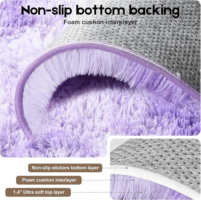 2x3 Rugs for Bedroom, Fluffy Small Area Rugs for Living Room,Soft Shag Fuzzy Carpet with 4 Non-Slip Stickers for Kids Boys and Girls Nursery Room Dorm Home Decor (Tie-Dyed Purple, 2ft x 3ft)