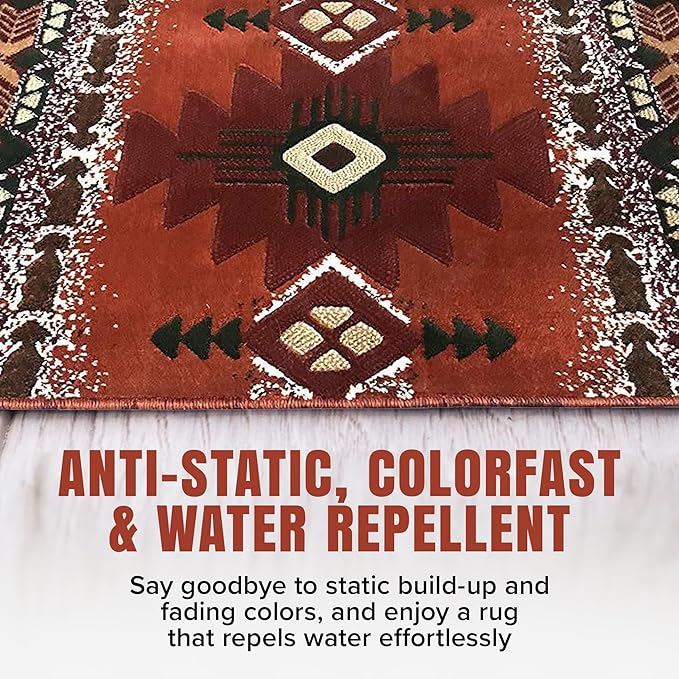 YHSF South West Native American Area Rug C318 (Rust, 3 Feet x 4 Feet 7 Inches)