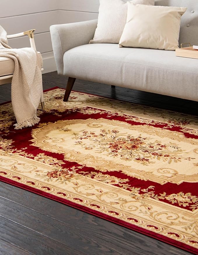 Unique Loom Versailles Collection Traditional Classic Floral Motif Area Rug (10' 0 x 14' 0 Rectangular, Burgundy/Ivory)