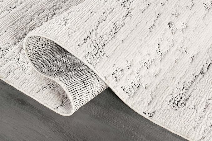 Beverly Rug Micro Loop Area Rug White/Gray 6x9 Abstract Modern Luxury Brushstroke Durable Soft Indoor Rugs for Living Dining Room Office Stain Resistant Non Shedding Casual Indoor Carpet 6 x 9