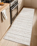 LUMI Washable Rug, 23x59 Kitchen Rugs for Entryway Bathroom, Non-Slip Indoor Door Mat Ultra-Thin, Small Oriental Throw Carpet for Bedroom Entry Office, White and Brown