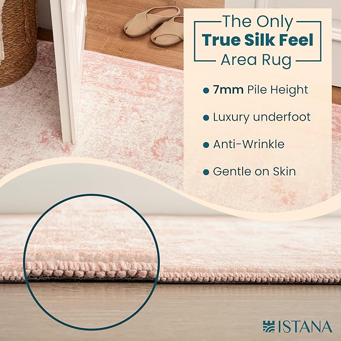 Istana 5x7 Area Rug - Pink Rugs for Living Room 5x7 - Foldable Rugs for Bedroom - Stain Resistant Washable Rug - Eco-Friendly Boho Area Rugs - Easy to Clean Living Room Rug