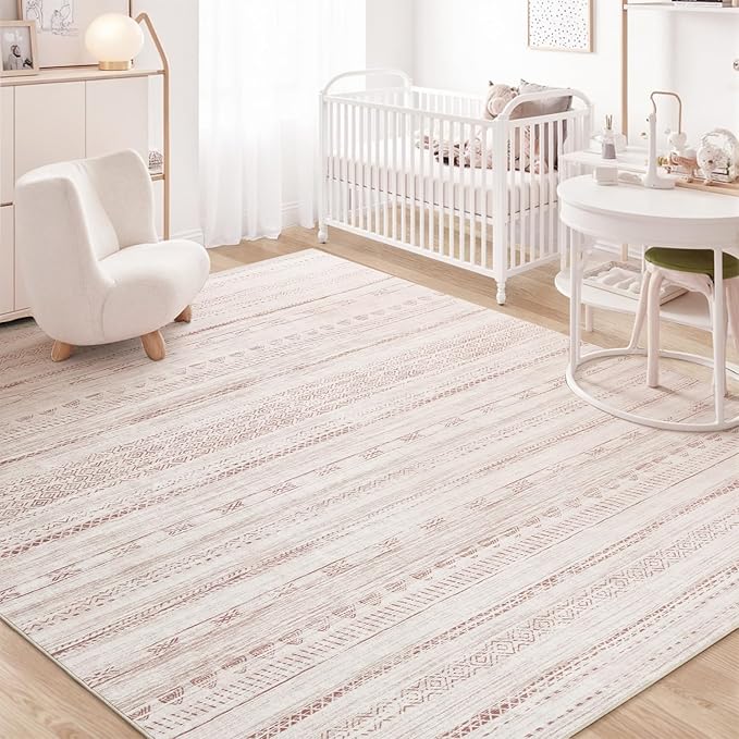 6x9 Pink Area Rugs for Living Room Machine Washable Rug Distressed Girls Nursery Rug Indoor Carpet Neutral Moroccan Boho Ultra Soft Area Rug for Bedroom Dining Room Playroom Office
