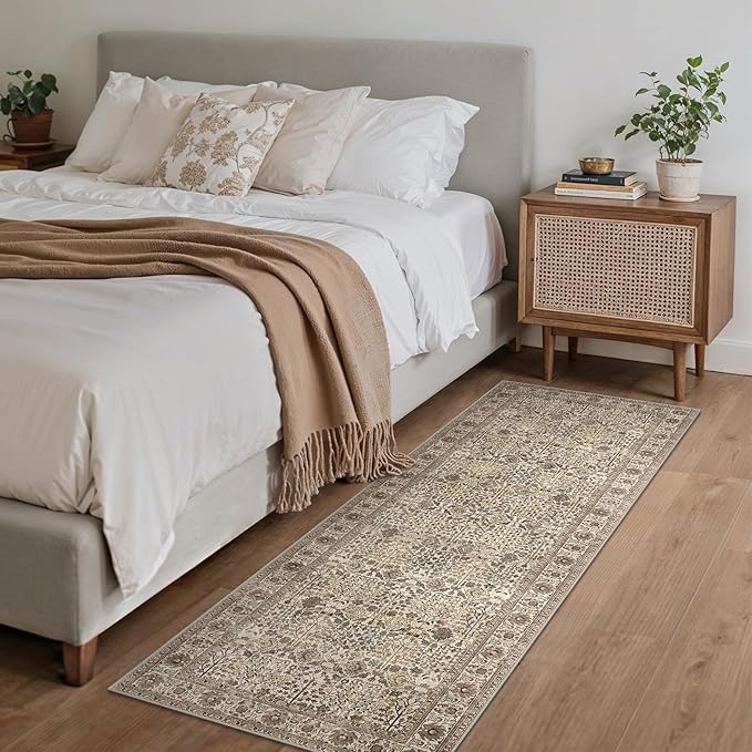 Bavni 2x6 Rug Runners for Hallways, Washable Runner Rug Non Slip,Vintage Floral Print Style Rugs for Bedroom-Lightweight Low Pile Carpet for Hallways Bathroom, Dark Espresso
