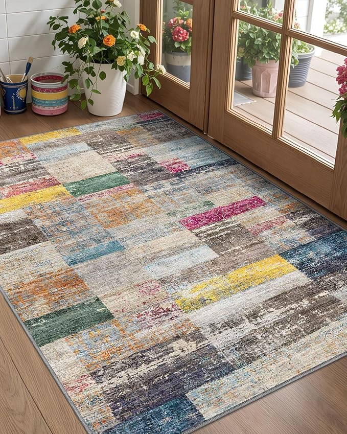 LUMI Ultra Thin Door Mat, 32x47 Non Slip Indoor Doormat Entrance Washable Rugs Entryway Oriental Vintage Soft Carpet for Kitchen Bedroom Front Door, Multicolor