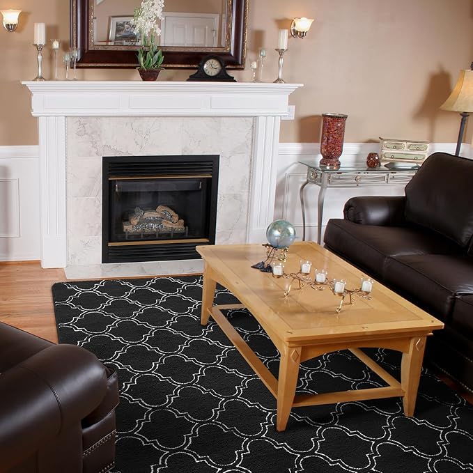 Amearea Fluffy Indoor Trellis Rug, Soft Moroccan Home Rugs for Bedroom, Shag Modern Area Rug for Living Room Kids Room Nursery, Easy Clean, Home Decor Low Pile Carpet, Black 4x6 Feet