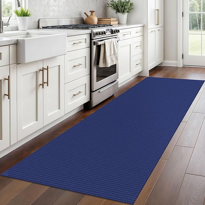 Braided Runner Rug 2.6x8 Ft Washable Runners for Hallways Kitchen Runner Rug Rubber Backed Cotton Entryway Runner Indoor, Woven Floor Carpet for Hall Kitchen Bedroom, Royal Blue/Navy