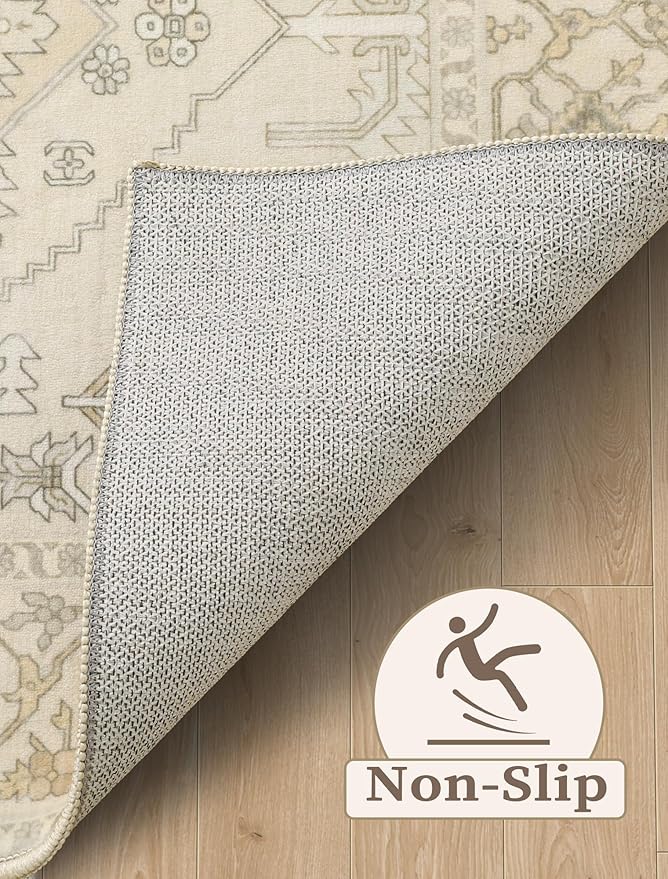 SERISSA Boho Washable Runner Rug, 2x6 Non-Slip Kitchen Runner Rug Vintage Beige Hallway Rug Ultra Soft Print Distressed Oriental Floor Carpet Runner for Bedroom Bathroom Laundry Living Room