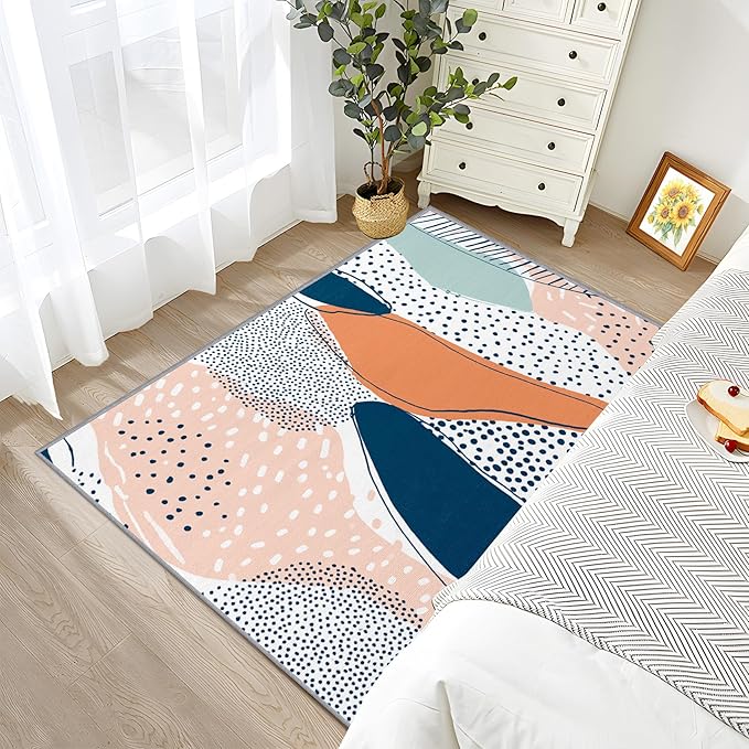 Abstract Rug, Polka Dot Color Block Area Rugs 5x6, Boho Multicolor Non Slip Thin Carpets House Decor #C045