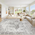 Area Rug 10x14 Washable Rug, Vintage Boho Medallion Rugs Non-Slip Soft Low Pile Large Distressed Rug Indoor Retro Carpet for Living Room Bedroom Dining Room Home Office (Grey, 10'x14')