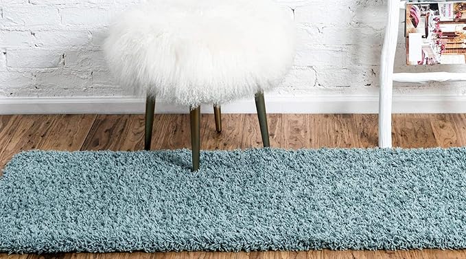 Unique Loom Solid Shag Collection Area Rug (2' 2" x 6' 7" Runner Light Slate Blue)