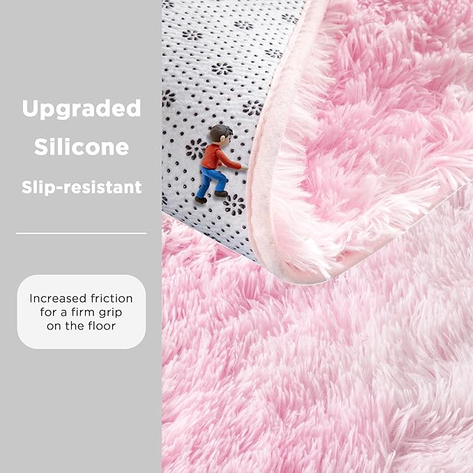 Andency Area Rugs 9x12 for Living Room Home Decor, Large Shaggy Bedroom Carpet, Non-Slip Big Shag Indoor Thick Soft Fluffy Furry Fur Area Rugs for Kids Dorm Nursery Aesthetic, Tie-Dyed White Pink