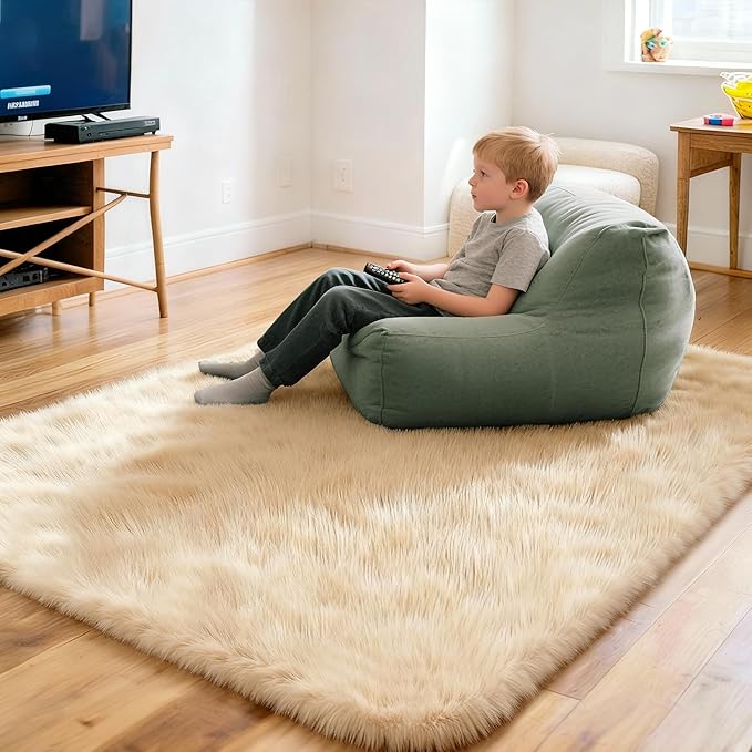4x6 Solid Fluffy Camel Area Rug – Washable, Durable, Living Room Rug, Non-Slip High Pile Shag Rugs for Bedroom, Living Room, Bedside, Dorms, Nursery Rooms, Kids Room, Soft Indoor Floor Carpet
