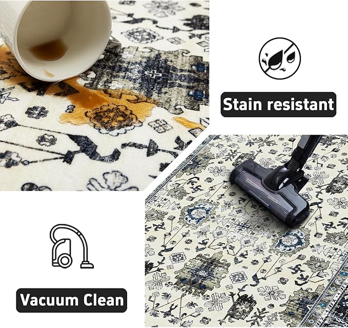 Area Rug Non Slip Machine Washable Ultra Soft Living Room/Bedroom/Kitchen/Outdoor/Classroom White Gray, 8'×10'