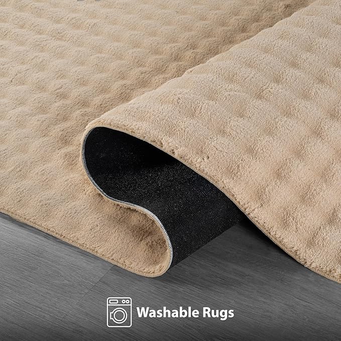CAMILSON Modern Beige Non Slip Rug 5x7 Ultra Soft High Pile Area Rugs Non Skid Rubber Backing Durable & Easy to Clean Carpet for Living Room Bedroom Kids Room Indoor Use (5 x 7 Beige)