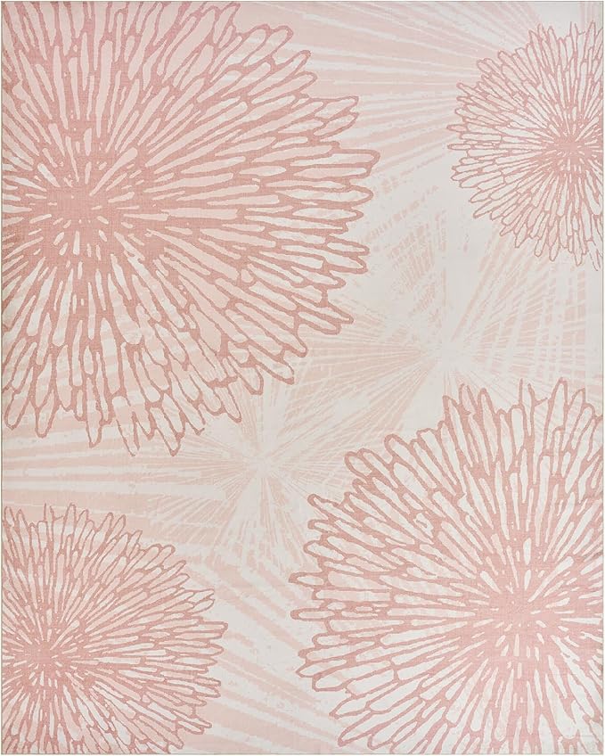 WITSHOCK Pink Rugs 6x9 for Bedroom Girls,Floral Modern Distress Print Pattern Carpet for Living Room Dining Room,Stain Resistant Anti Slip Backing Rugs for Kids Room Nursery Playroom,Light Pink