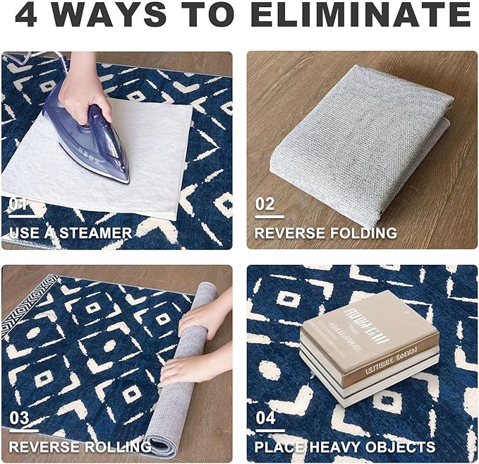 KILOCOCO Hallway Runner Rug 2.6'x8' Runners for Hallways Washable Runner Soft Non Slip Printed Geometric Low-Pile Rugs Runners for Bedroom Kitchen Living Room Boho Rugs, Blue