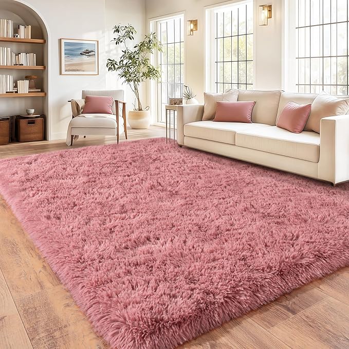 9x12 Ultra Soft Shag Area Rug for Living Room and Bedroom - Plush Modern Floor Carpet for Home Decor, Blush