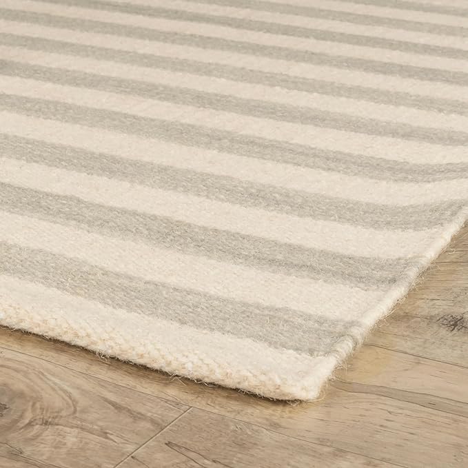 Home Conservatory Ladder Stripe Grey/Ivory Handwoven Wool 2.5 X 8 Feet, Grey/Ivory Stripe Pattern