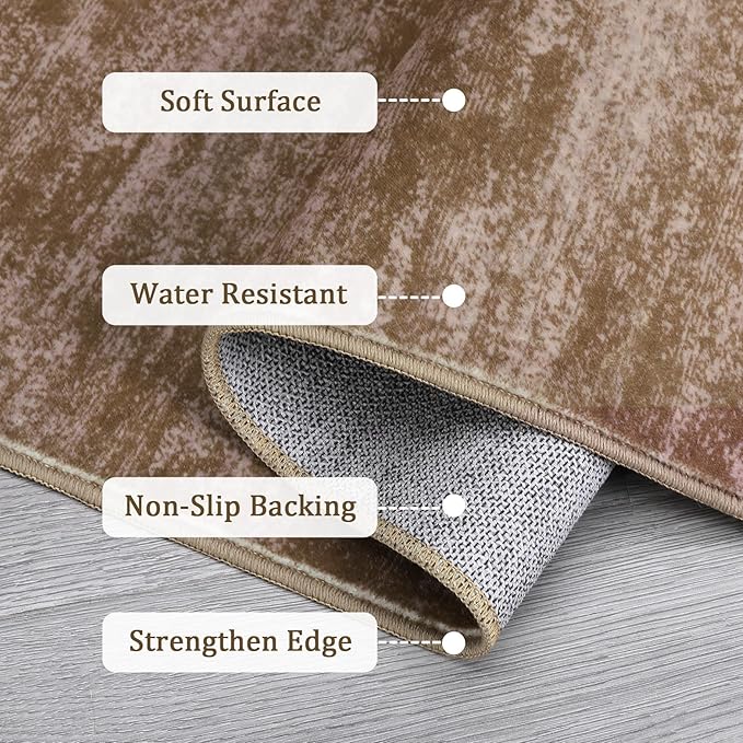 RUGSREAL Modern Area Rug 4x6 Indoor Non-Slip Solid Color Dining Room Throw Rug Washable Bedroom Rug with Rubber Backing Contemporary Large Floor Carpet for Bedroom Living Room Kitchen, 4' x 6' Taupe