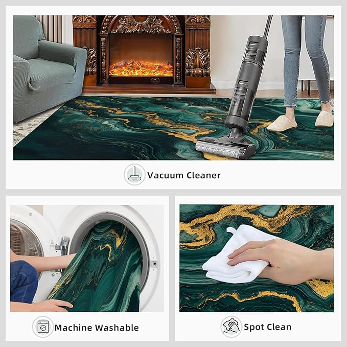 6x8 Abstract Marble Classroom Rugs - Emerald-Green-Marble Playroom Rug, Luxury Stone Pattern Carpet Area Rug for Girls Bedroom Kids Room Basement Office Classroom
