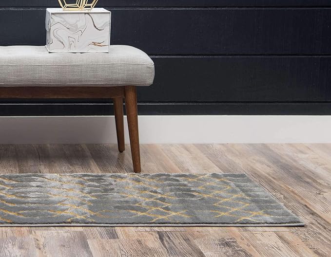 Unique Loom Marilyn Monroe Glam Collection Area Rug - Trellis (2' x 10' Runner, Gray Gold/ Gold)