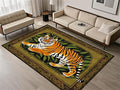 Tiger Area Rug,3x4ft, Tiger Print Rug,Tiger Themed Stylish Rug, Bohemian Vintage Tiger Print Rug, Non-Slip Washable Rug for Living Room Bedroom Dining Room Kids Room Decoration