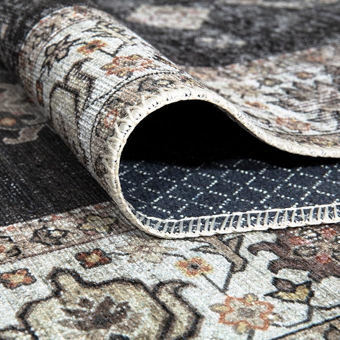 Bloom Rugs Washable Non-Slip 9' x 12' Rug - Black/Ivory Traditional Area Rug for Living Room, Bedroom, Dining Room, and Kitchen - Exact Size: 9' x 12'