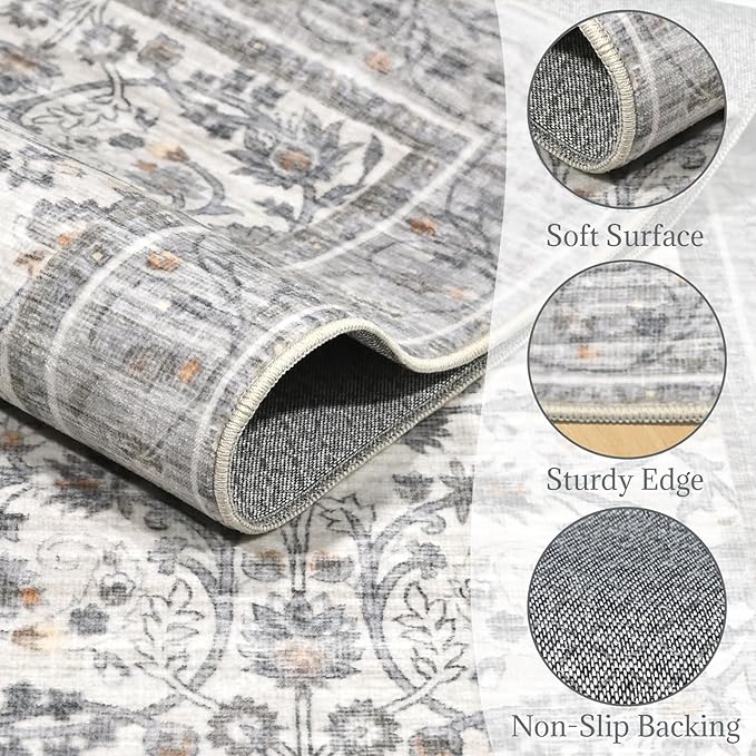 Washable 2'x3' Non Slip Rug Vintage Soft Low Pile Lightweight Boho Area Rugs for High-Traffic Areas (Entryway, Kitchen, Hallway), Farmhouse Decor