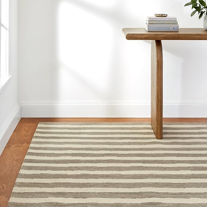 Dash & Albert Silas Stripe Grey Hand Micro Hooked Wool Rug, 8.5 X 11.5 Feet, Grey Stripe Pattern - Premium Luxury Hotel Quality Soft Breathable Hypoallergenic Machine Washable Easy Care All Season