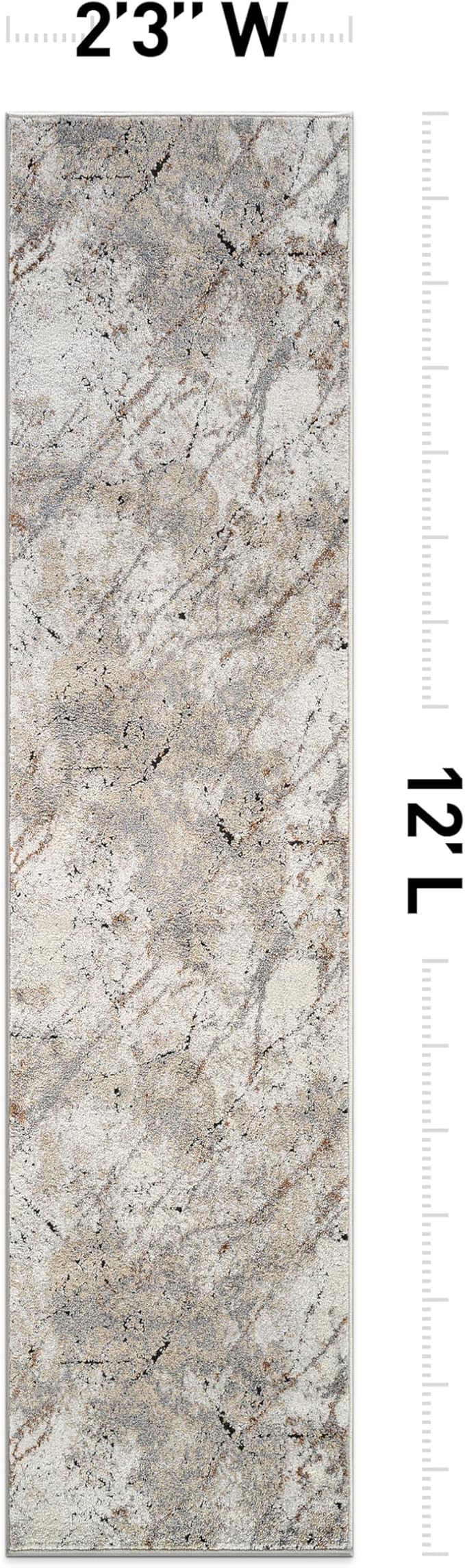 Rugshop Drifted Marble Abstract Area Rug Durable, Kid & Pet Friendly Gray, Ivory, Neutral Tones 2' 3" x 12' Runner Ideal for Hallway, Kitchen, Entryway, or Behind The Sofa