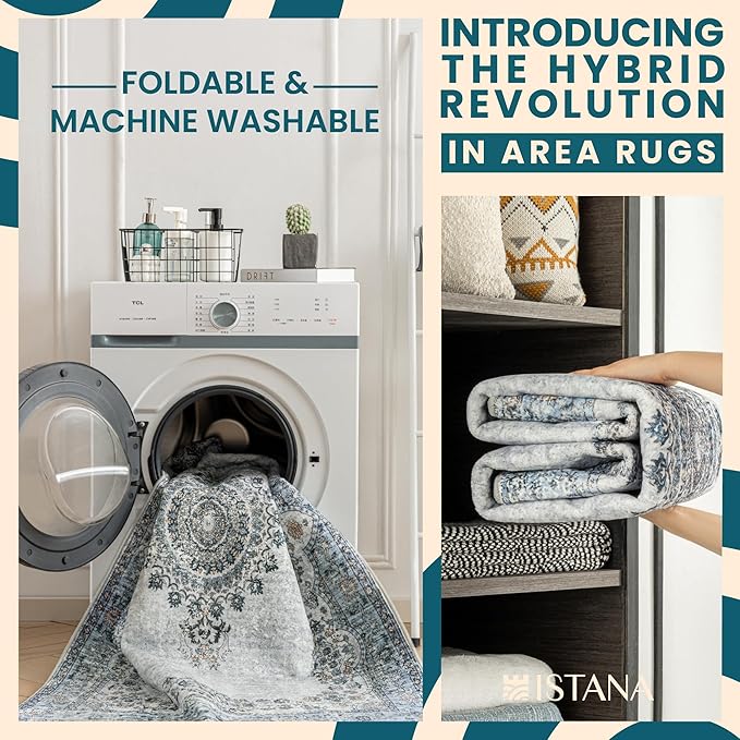 Istana 5x7 Area Rug - Blue Rugs for Living Room 5x7 - Foldable Rugs for Bedroom - Stain Resistant Washable Rug - Eco-Friendly Boho Area Rugs - Easy to Clean Living Room Rug