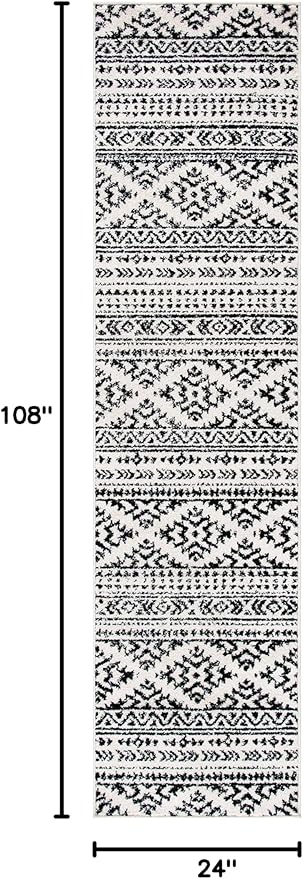 SAFAVIEH Tulum Collection Runner Rug - 2' x 9', Ivory & Black, Moroccan Boho Tribal Design, Non-Shedding & Easy to Clean, Ideal for Living Room, Hallway, Foyer, Entryway, Bedroom (TUL272B)