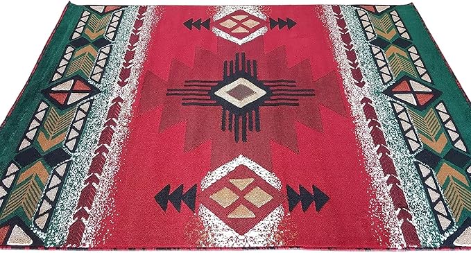 YHSF South West Native American Area Rug C318 - Easy Clean, Thick, Soft, Durable Native Tribal American Indian Inspired Rug for Bedroom/Living Room and More - Red, 8 Feet x 10 Feet