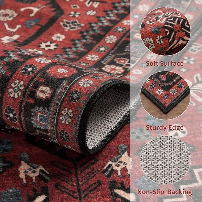 Ciicool Washable Runners Area Rug for Hallways, Ultra Soft 2x8ft Boho Runner Non-Slip Vintage Oriental Long Carpet for Kitchen Bedroom Laundry Bathroom