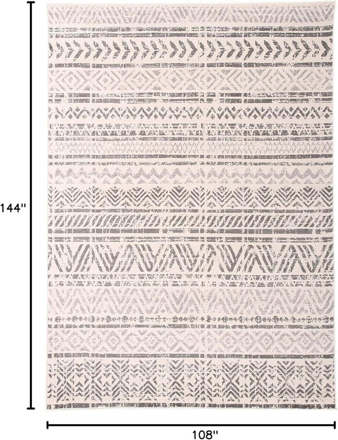 Rugshop Geometric Boho Large Area Rug – Gray Tribal Pattern, Perfect for Living Room, Bedroom, Dining Room, 9' x 12'
