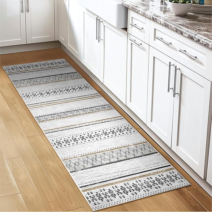 BESTSWEETIE 2x6 Area Rugs for Living Room Washable Moroccan Farmhouse Neutral Geometric Low Pile Non-Slip Soft Print Pattern Rug for Bedroom Kitchen Dining Room Entryway Black/Brown