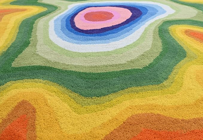 Irregular Shaped Handmade Wool Area Rug | Modern Colourful Stripe Premium Carpet | Perfect for Living Room, Bedroom, Dining Room & Home Decor (Rainbow, 10x10 ft)