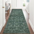 Vintage Runner Rug 3x8, Dark Green Washable Kitchen Runner Non-Slip Soft Hallway Rug Runner Thin Print Faux Wool Carpet for Entryway Bedroom Laundry Room Indoor Home Office Decor