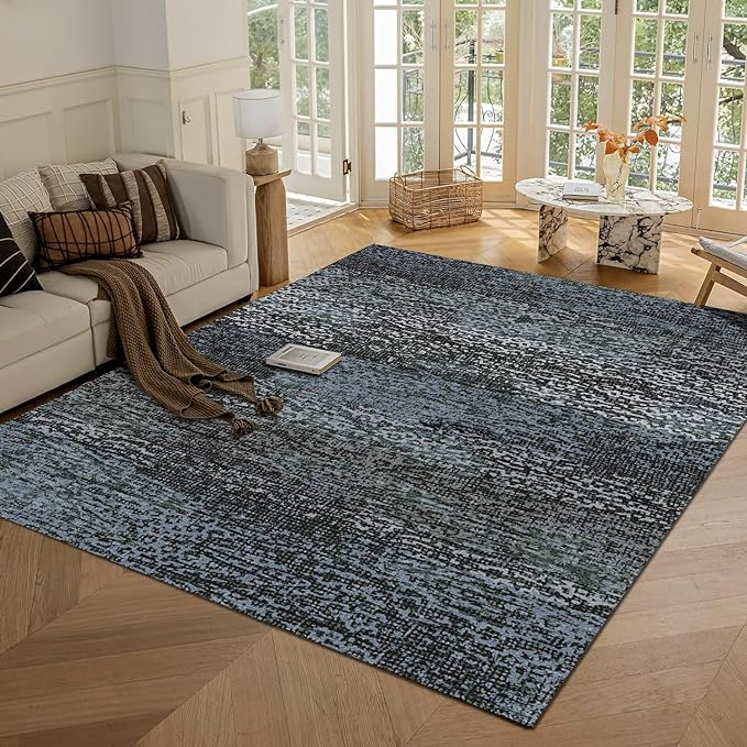 RUGSURE Washable Area Rug - 1/6 Thick - Stain & Water Resistant Non-Slip - Resistant Rug for Living Room, Bedroom, Nursery, Pet & Child Friendly, Vintage Charm Area Rugs (Darkgrey+Bule, 8' x 10')