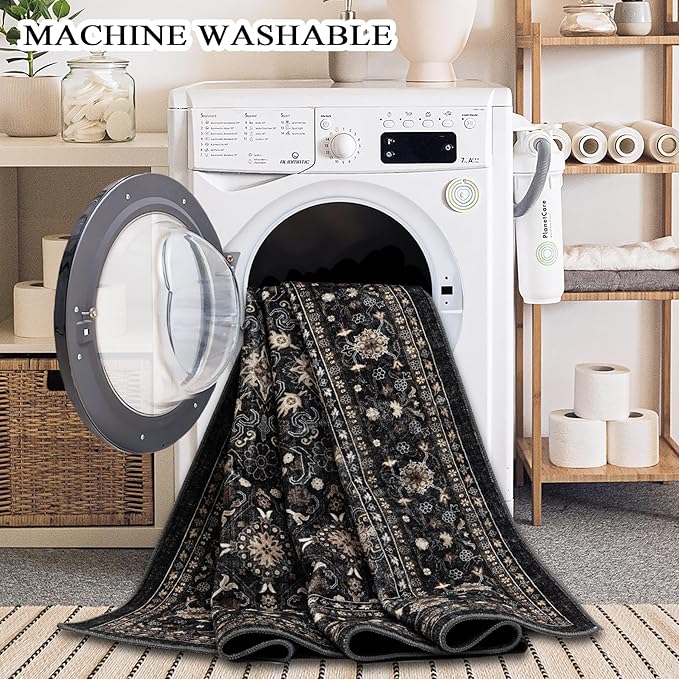 Area Rug Non Slip Machine Washable Ultra Soft Living Room/Bedroom/Kitchen/Outdoor/Classroom Black Grey, 2'×3'