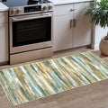 Modern Abstract Runner Rug 2x5, Green Mustard Multi Washable Entryway Kitchen Runner Non-Slip Soft Hallway Rug Runner Thin Print Faux Wool Carpet for Bedroom Laundry Room Indoor