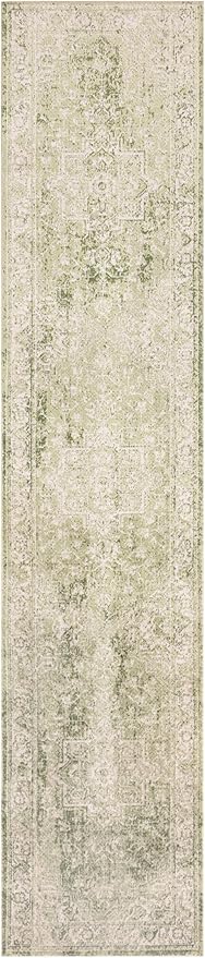 Nourison Home Astra Machine Washable Ivory Green 2'2" x 8' Area Rug - Easy Clean, Non Shedding, Bed Room, Living Room, Dining Room, Kitchen (8' Runner)