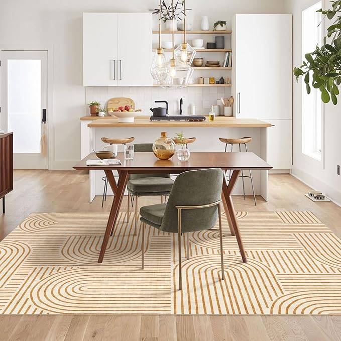 Washable Area Rug 8x10 - Large Orange Boho Rugs for Living Room Soft Abstract Bedroom Rug Ultra-Thin Modern Rainbow Carpet Rug for Dining Room Nursery Room Home Decor