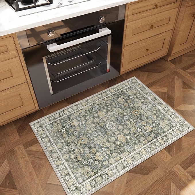 Washable 2'x3' Non Slip Rug Vintage Soft Low Pile Lightweight Boho Area Rugs for High-Traffic Areas (Entryway, Kitchen, Hallway), Farmhouse Decor