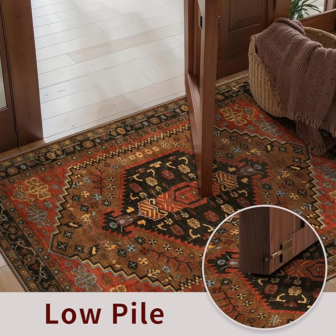 Ciicool 2x5ft Runner Rug, Hallway Wahshable Rug Vintage Kitchen Carpet for Entrance Bedroom Bedside Living Room Kitchen Laundry Bathroom Decor
