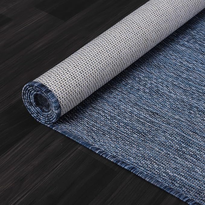 Beverly Rug Indoor Outdoor Rug 8x10, Washable Outside Carpet for Patio, Deck, Porch, Solid Modern Area Rug, Water Resistant, Azure Blue